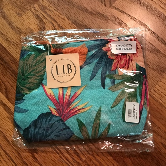 NWT L.I.B Blue Tropical & Floral Cosmetic Bag - Picture 10 of 11